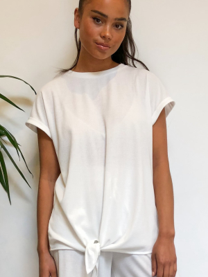 Cream Ribbed Tie Front Oversized T-shirt