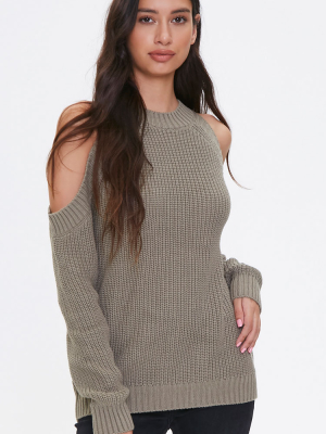 Ribbed Open-shoulder Sweater