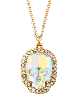 Crystal Pave Skull Necklace In Aurora Borealis