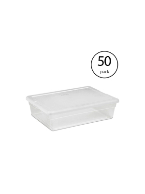 Sterilite 28 Quart Clear Bin Storage Box Tote Container W/ White Lid (50 Pack)