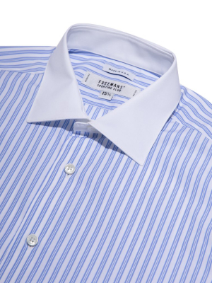 Freemans Dress Shirt- Blue Triple Stripe White Collar