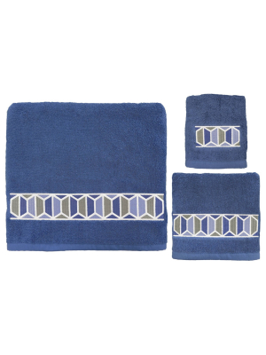 3pc Hexagon Border Bath Towel Sets Blue - Allure Home Creation