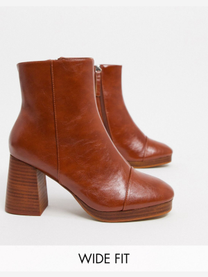 Asos Design Wide Fit Rhona Platform Boots In Tan