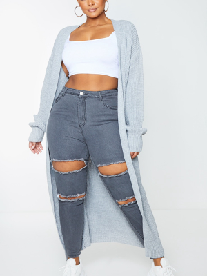 Plus Light Grey Maxi Knitted Cardigan