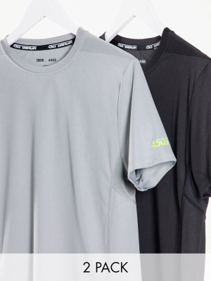 Asos 4505 Icon Training T-shirt With Quick Dry In Black And Gray 2 Pack Save