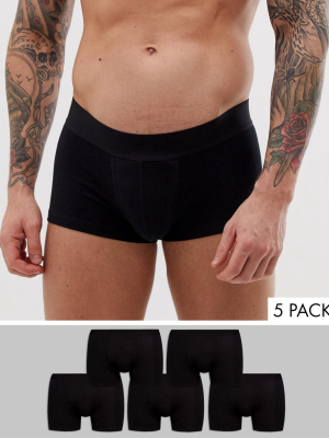 Asos Design 5 Pack Short Trunks In Black In Organic Cotton Save