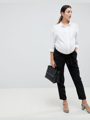 Asos Design Maternity Woven Peg Pants With Obi Tie