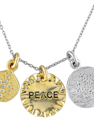 0.2 Ct. T.w. Cubic Zirconia Pendant Peace Charms Necklace In Sterling Silver - Gold/silver