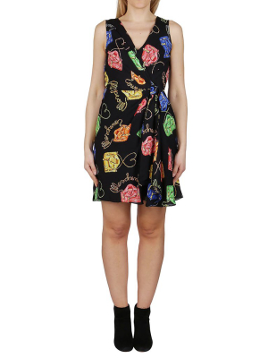 Moschino Biker Bag Print Wraparound Mini Dress