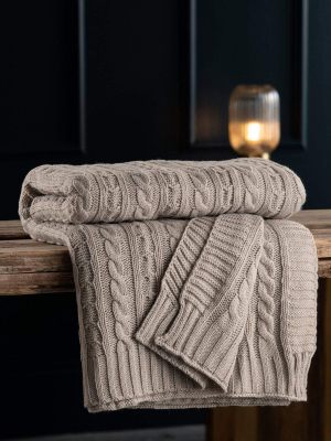 Aran Knit Throw - Cool Grey