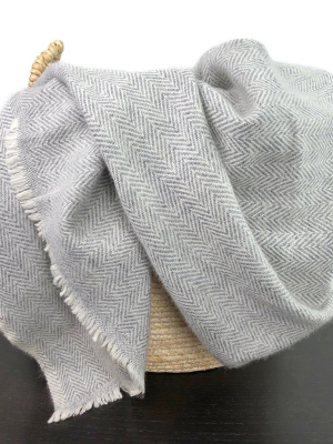 Herringbone Gray Cashmere Throw