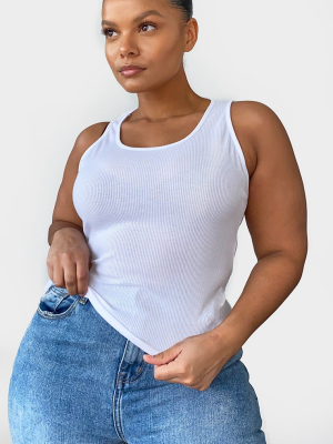 Plus White Rib Racer Neck Top