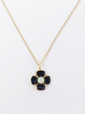 Black Enamel And Opal Necklace
