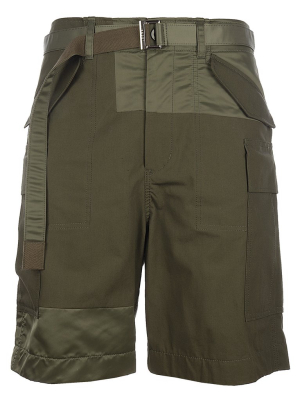 Sacai Belted Tonal Patchwork Shorts