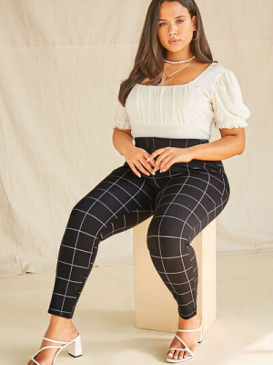 Plus Size Grid Print Ponte Leggings