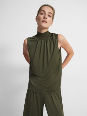 Ribbed Neck Shell Top In Silk Jersey