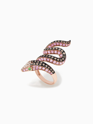 Effy Safari 14k Rose Gold Multi Gemstone And Diamond Snake Ring, 4.38 Tcw