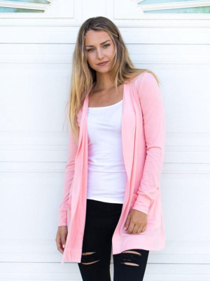 Long Sleeve Boyfriend Cardigan - Blush Pink