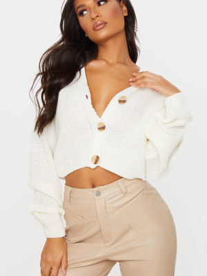 Cream Chunky Knit Button Down Cropped Cardigan