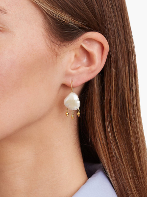 White Pearl And Floating Gold Earrings