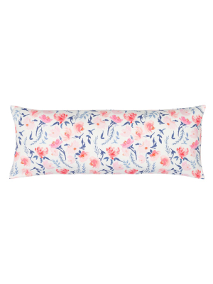 The Pink And Blue Botanical Extra Long Throw Pillow