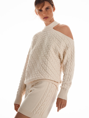 Cable Knit Sweater With Cut-out Detail