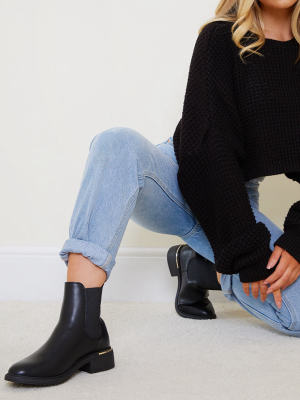Black Wide Fit Basic Gold Trim Chelsea Ankle Boot