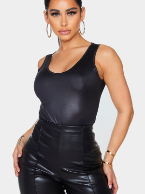 Shape Black Pu Scoop Neck Bodysuit