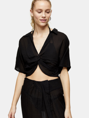 Black Twist Front Beach Crop Top