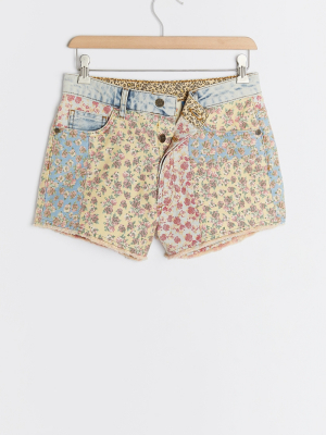 Farm Rio Ultra High-rise Patchwork Denim Shorts