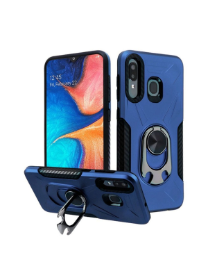 Mybat Ring Stand W/bottle Opener Hard Dual Layer Plastic Tpu Cover Case W/stand For Samsung Galaxy A20/a50 - Blue/black