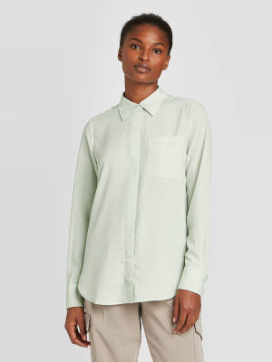 Women's Long Sleeve Open-front Button-down Shirt - Prologue™