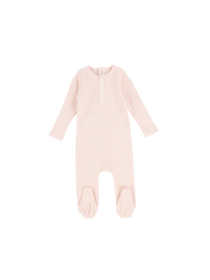 Lilette By Lil Legs Ribbed Classic Henley Footie - Pale Pink