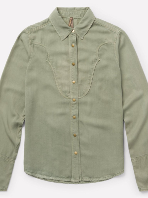 Olive Twill Snap Front Western Shirt
