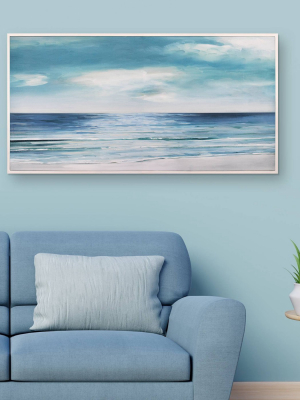 24" X 48" Shore Swatland Framed Wall Art Canvas Blue/silver - Fine Art Canvas