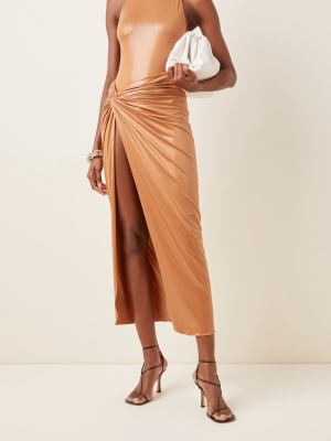 Draped Coated Jersey Front-slit Sarong