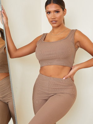 Shape Mocha Rib Detail Scoop Neck Crop Top