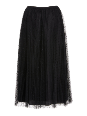 Pleated Swiss-dot Tulle Midi Skirt