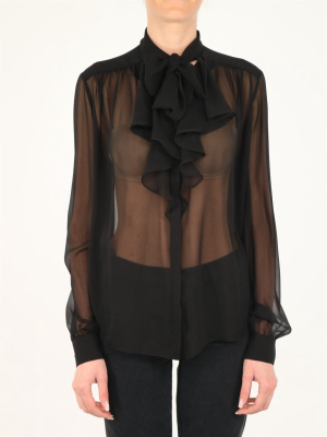 Saint Laurent Pussy-bow Sheer Shirt