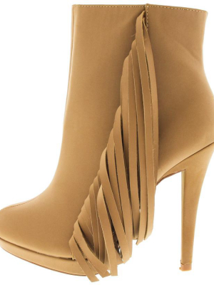 Tiger8 Tan Fringe Side Stiletto Ankle Boot