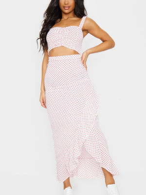 Light Pink Polka Dot Printed Woven Frill Hem...