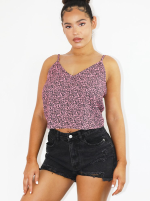 Pink Printed Crop Cami Top