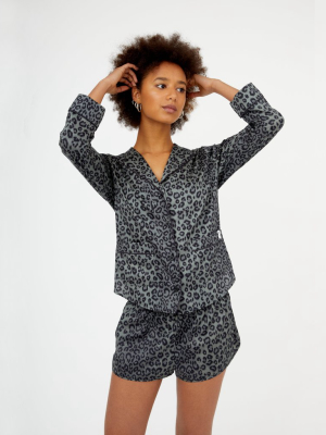 Women's Leopard Classic Cotton Pyjama Top Grey