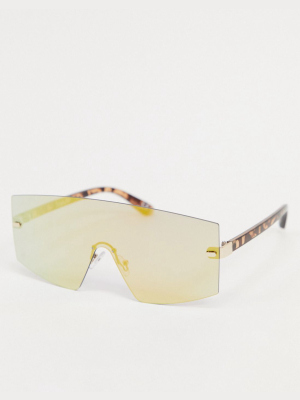 Asos Design Rimless Sunglasses With Smoke Yellow Mirrored Lens