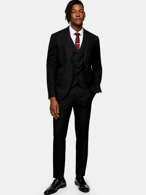 2 Piece Black Skinny Fit Suit With Notch Lapels