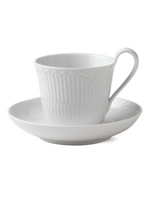 White Fluted Half Lace Cups & Saucers