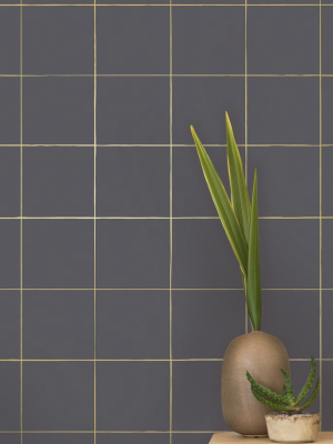 Pascal Wallpaper In Gold On Charcoal By Thatcher Studio