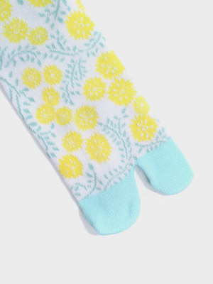 Tabi Socks, Yellow And Blue, Clover Flower  (s/m)