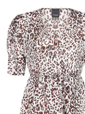 Pinko Leopard Print Puff Sleeve Blouse