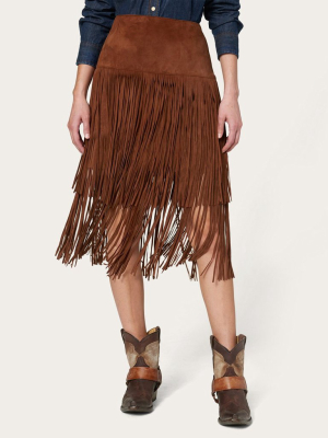 Suede Fringed Skirt
